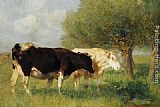 Cows Canvas Paintings - Two Cows in a Meadow